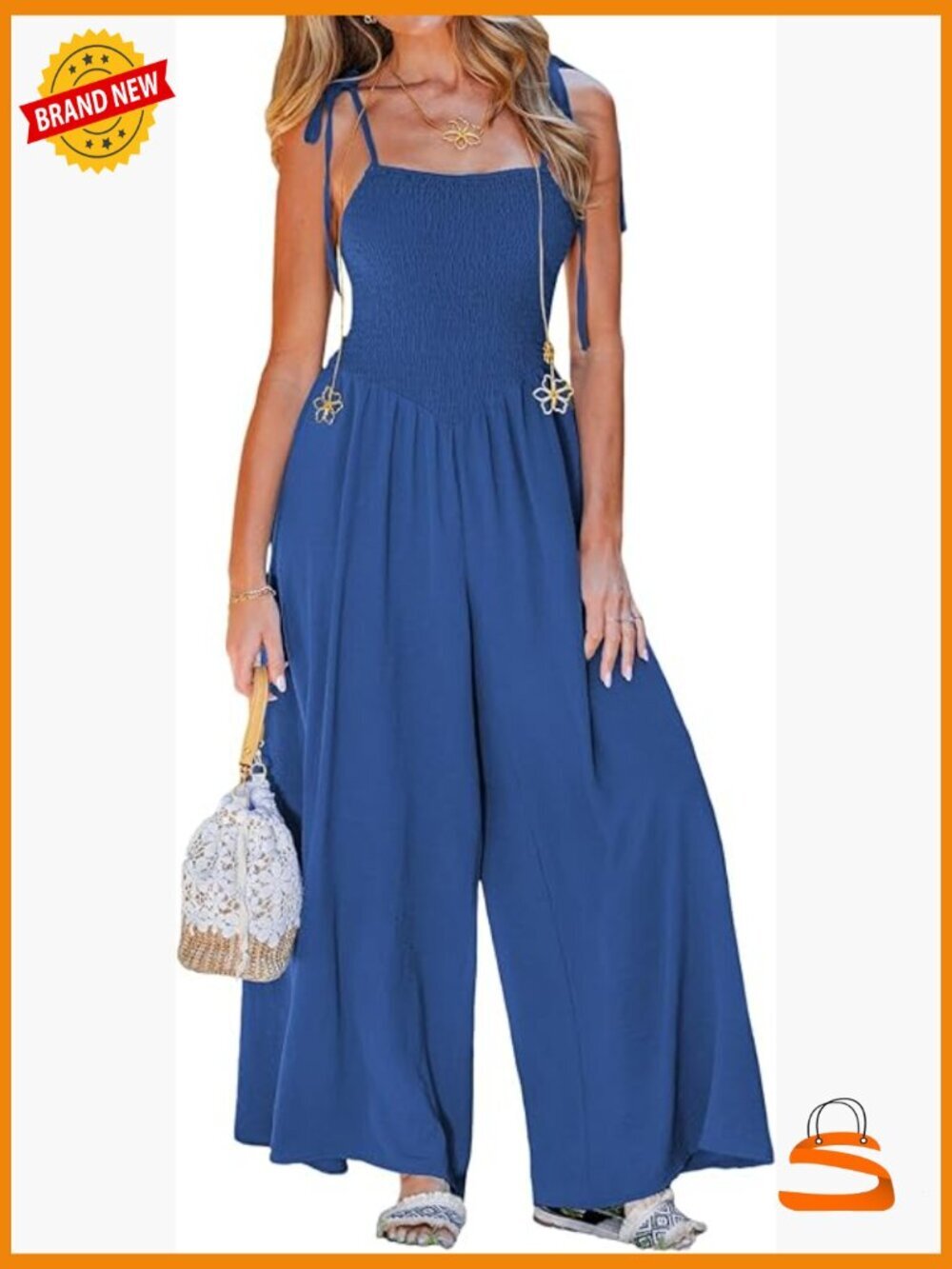 Women's Sleeveless Smocked Wide Leg Jumpsuit Summer Vacation Romper